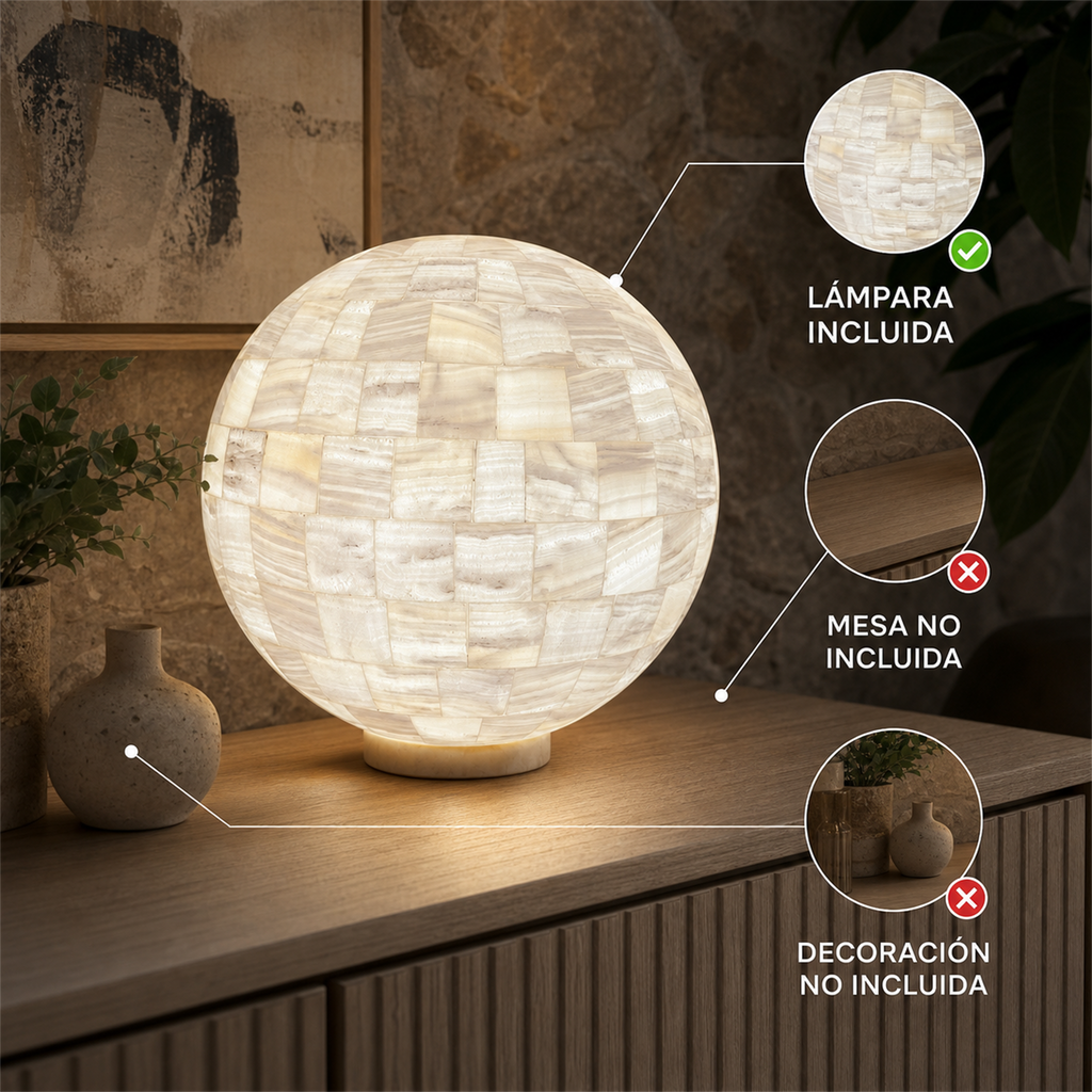 Lámpara esférica de ónix mosaico blanco 20cm