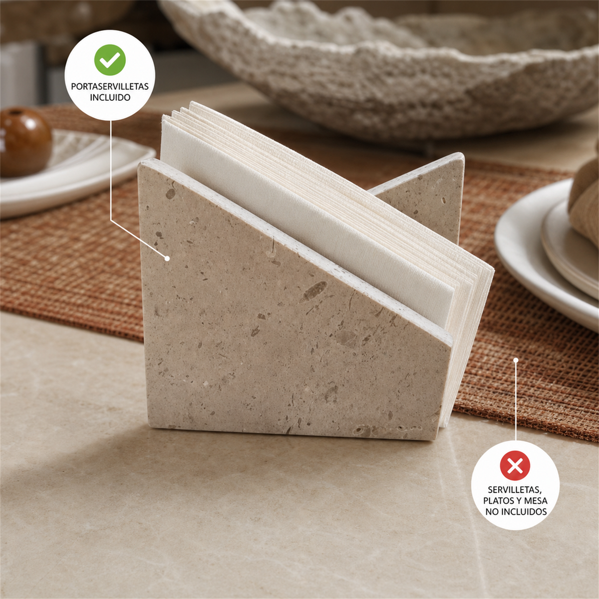 Portaservilletas de travertino beige