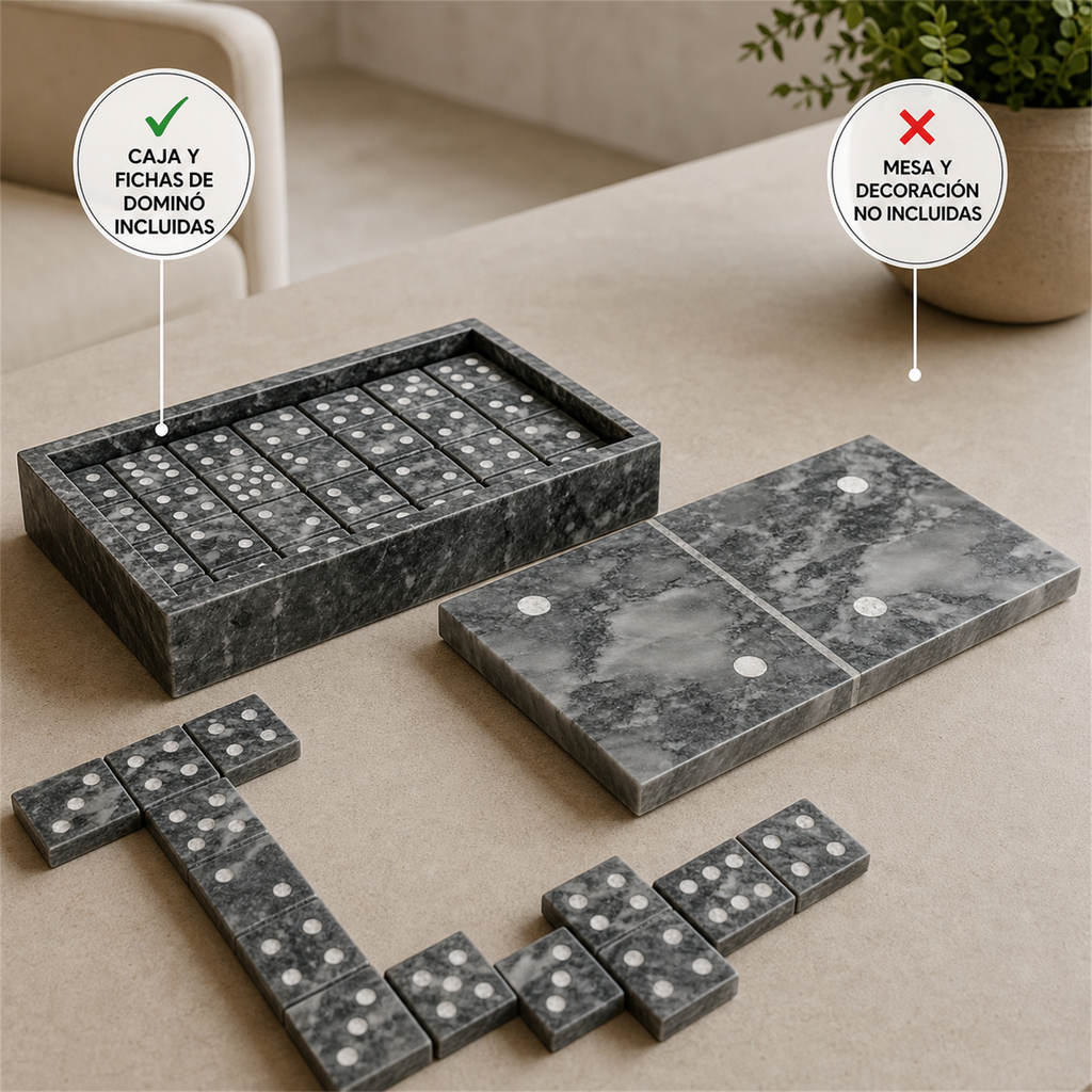 Juego de dominó de mármol gris con caja