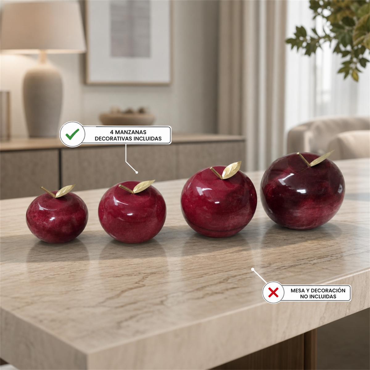 Conjunto de 4 manzanas rojas de ónix