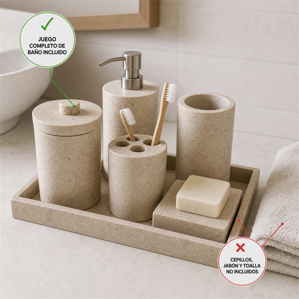 Juego de baño de piedra beige de 6 piezas