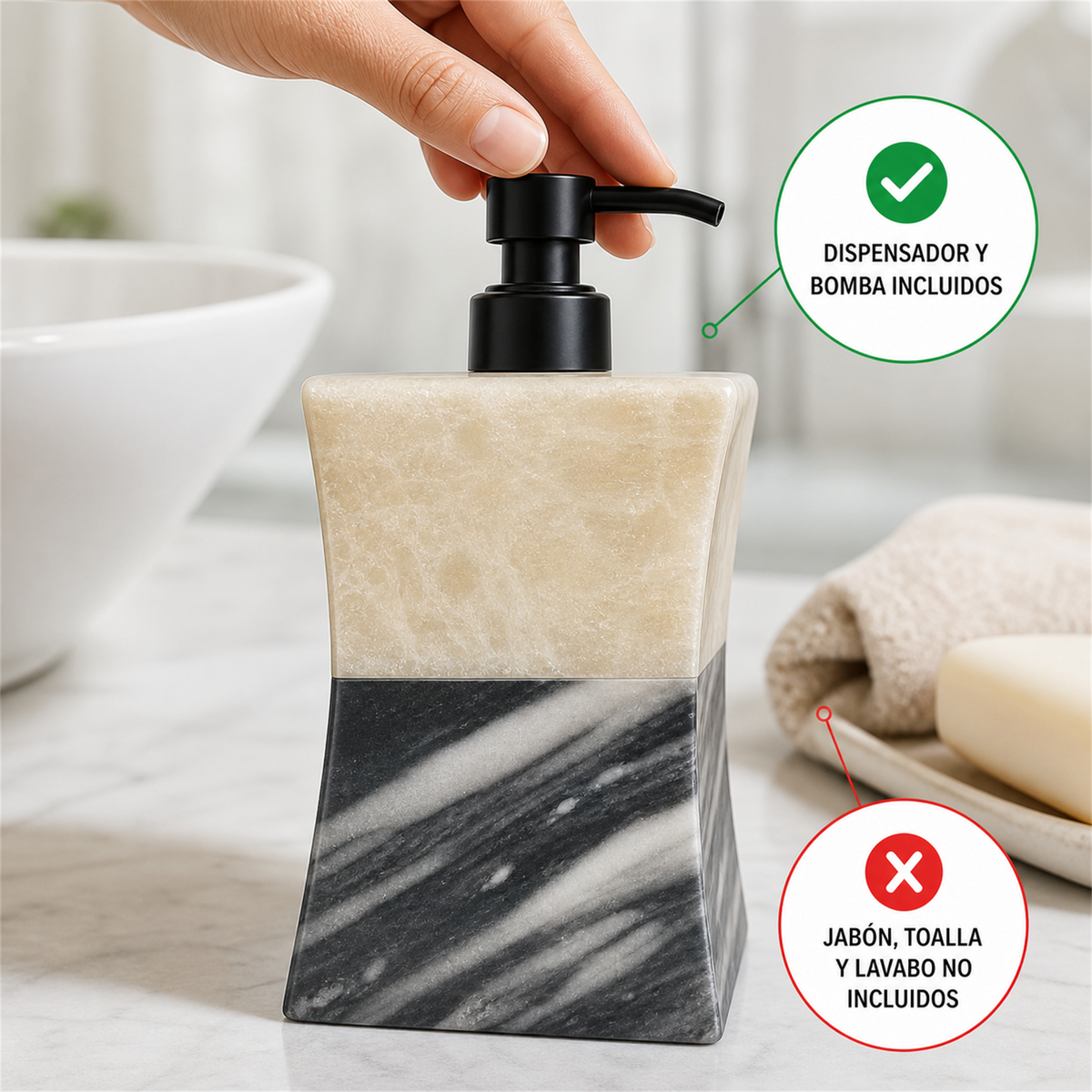 Dispensador angular bicolor crema y negro