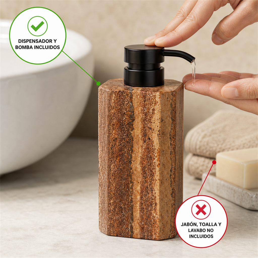 Dispensador de jabón de travertino rojizo