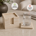 Juego de 6 portavasos cuadrados de travertino beige