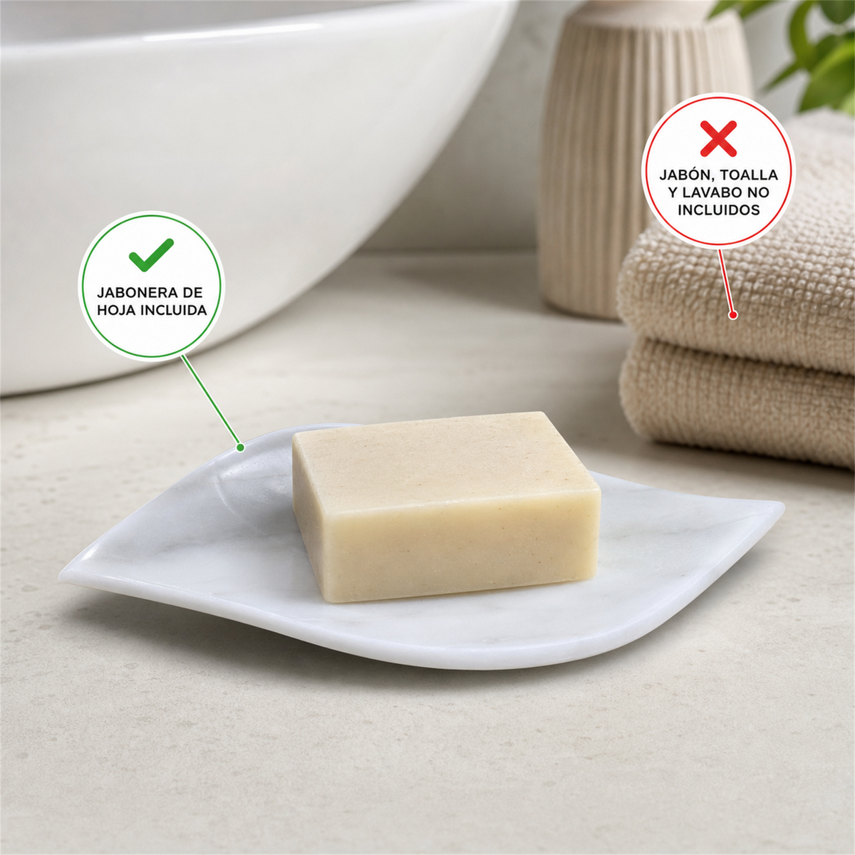 Jabonera de mármol blanco con forma de hoja