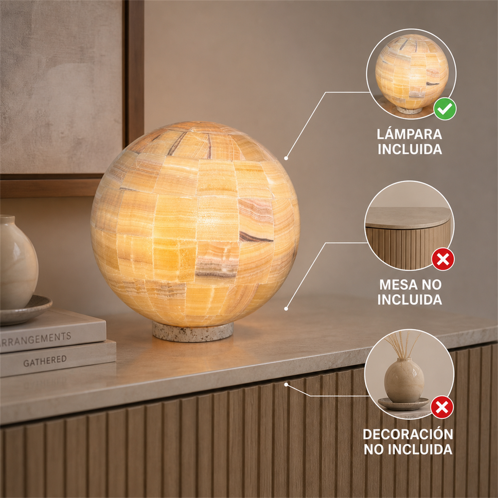 Lámpara esférica de ónix beige durazno 50cm