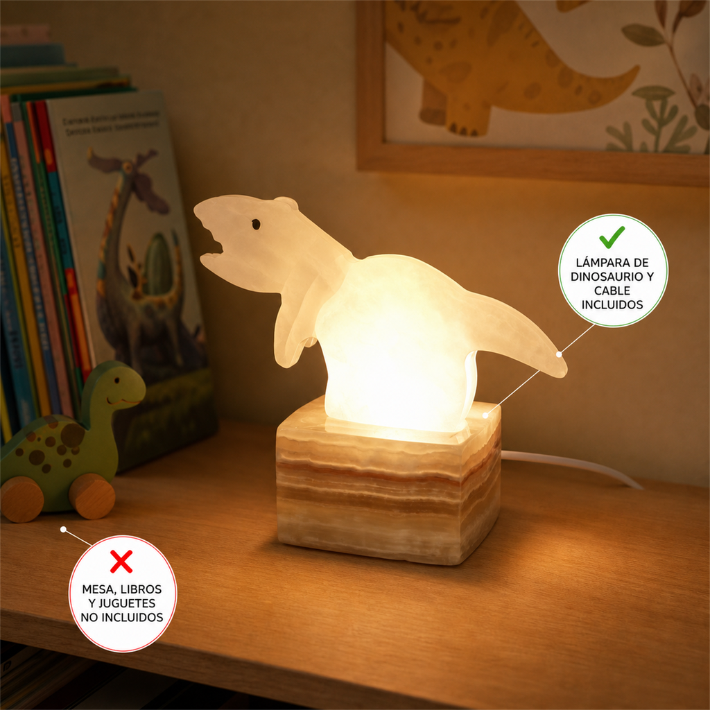 Lámpara de dinosaurio de ónix crema y miel