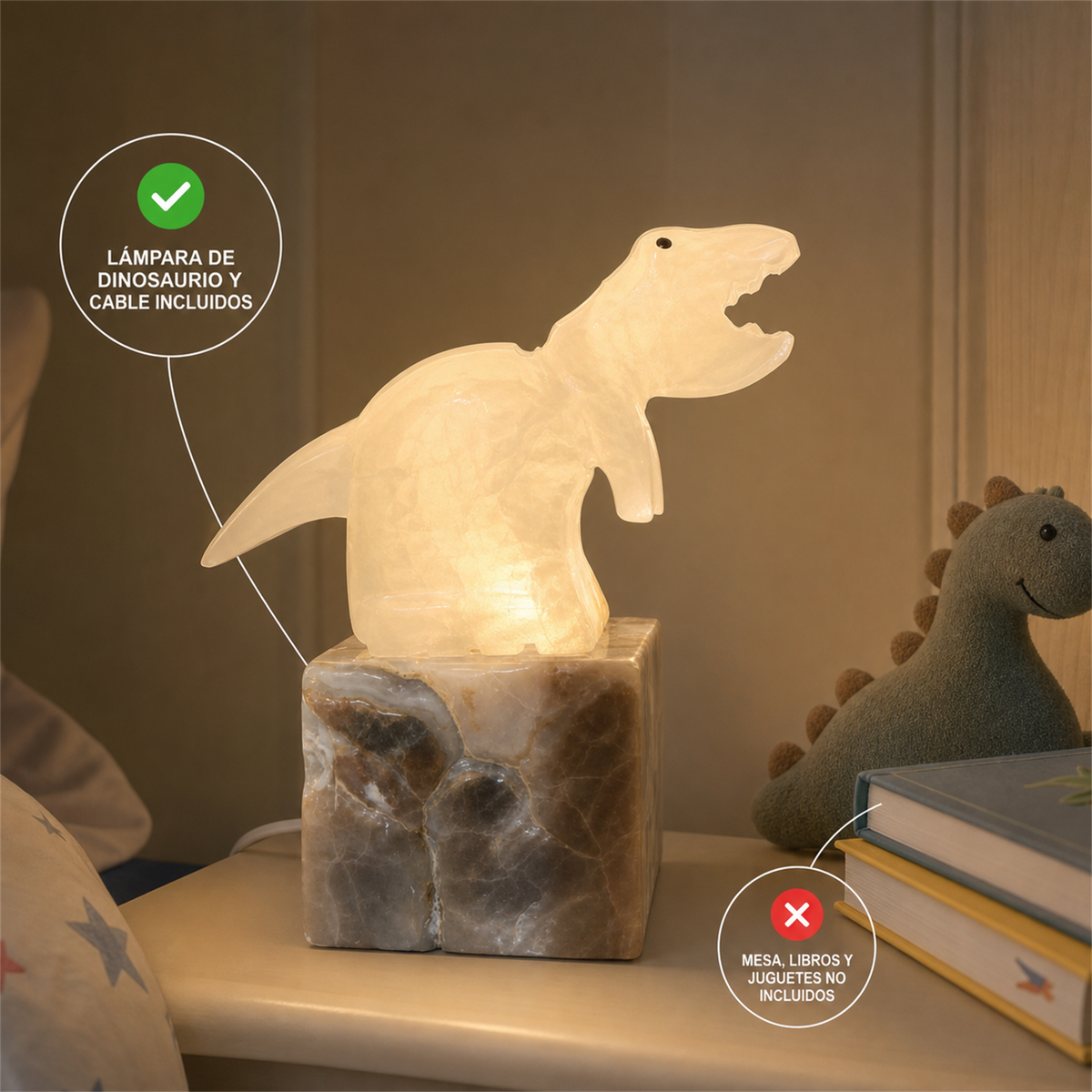 Lámpara de dinosaurio de ónix con base gris marrón