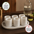 Juego de 6 vasos de mármol blanco con charola