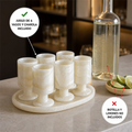 Juego de 6 copas de ónix crema con charola