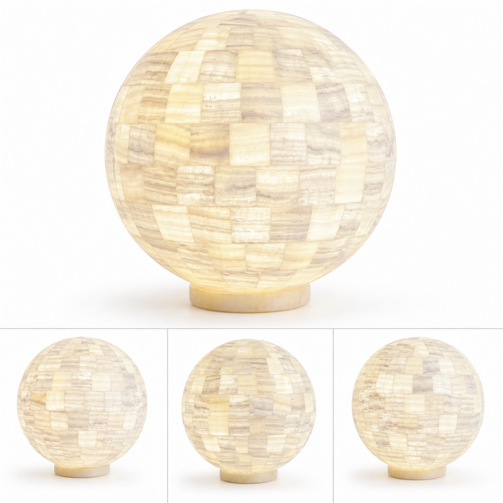 Lámpara esférica de ónix mosaico blanco 20cm