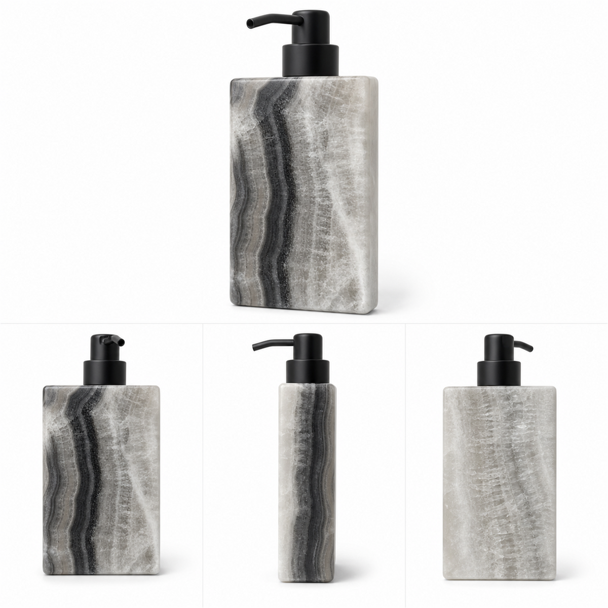 Dispensador rectangular de ónix gris y negro
