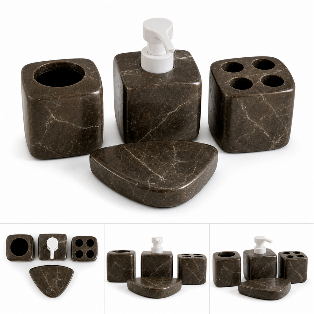 Juego de baño geométrico de mármol café de 4 piezas