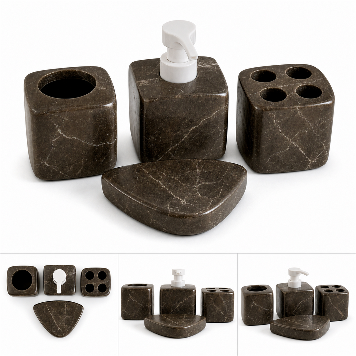 Juego de baño geométrico de mármol café de 4 piezas
