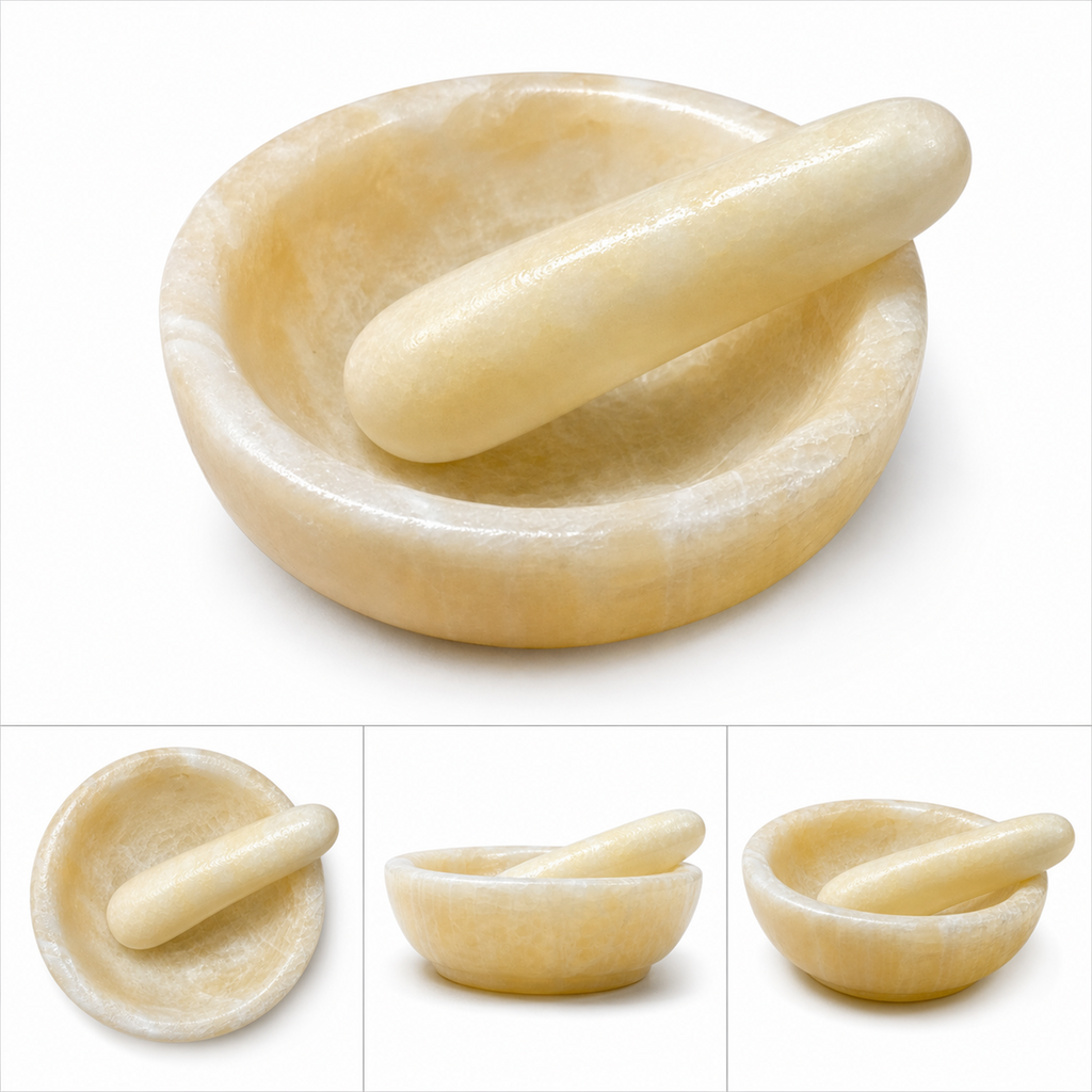 Mortero con mazo de ónix crema