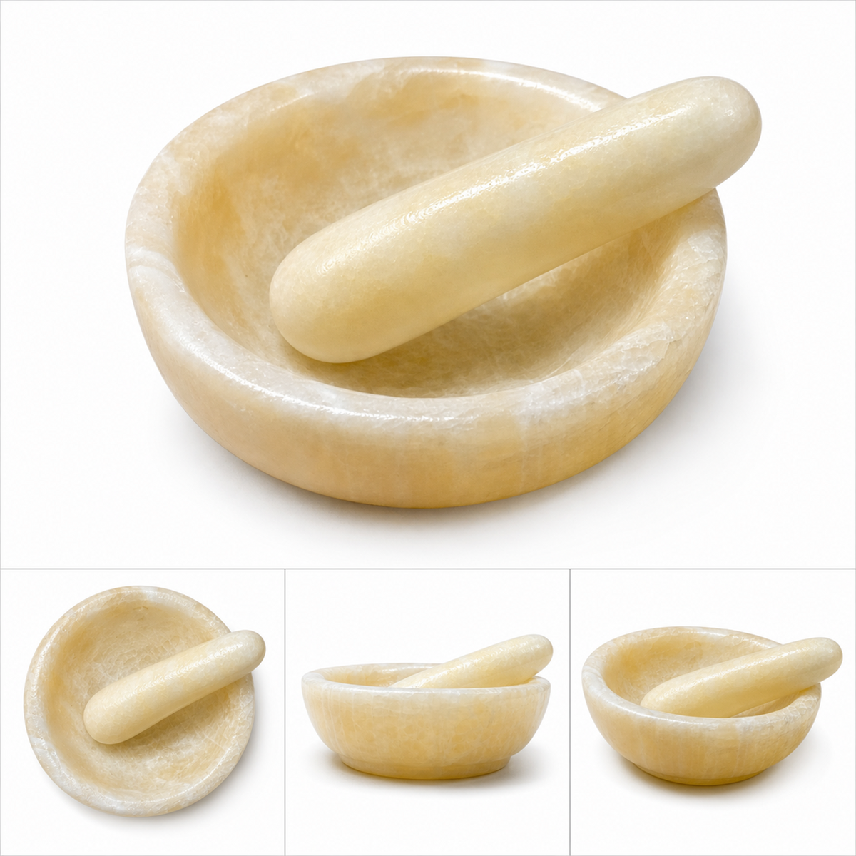 Mortero con mazo de ónix crema