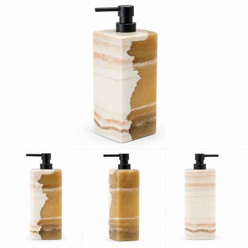 Dispensador de jabón de ónix crema y ámbar