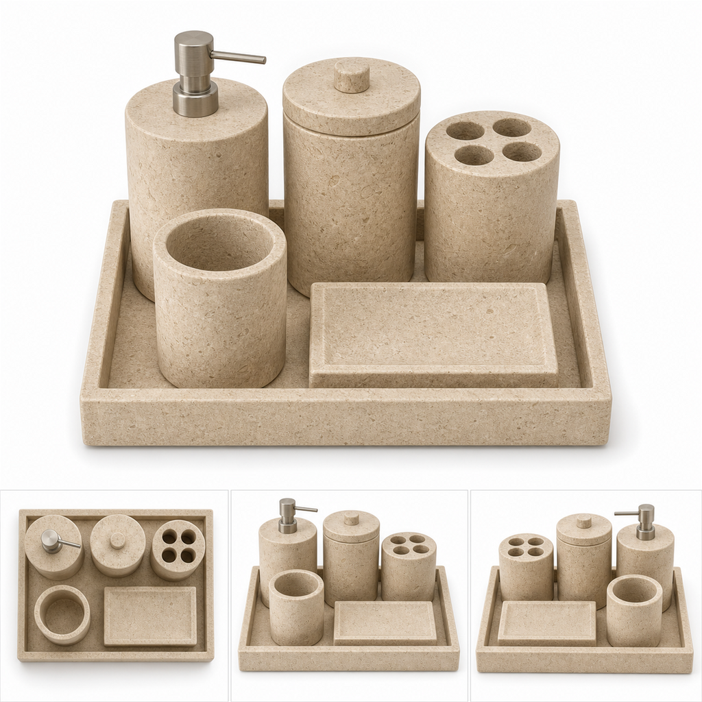 Juego de baño de piedra beige de 6 piezas
