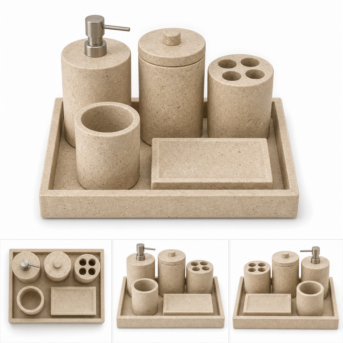 Juego de baño de piedra beige de 6 piezas