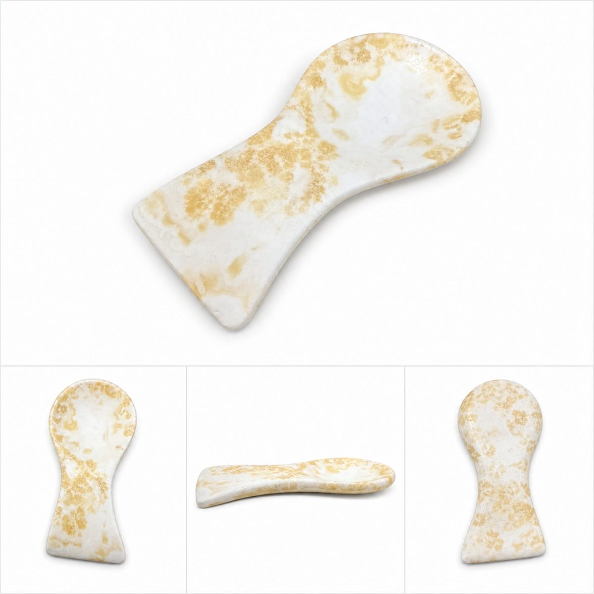 Portacucharas de piedra blanca con vetas doradas