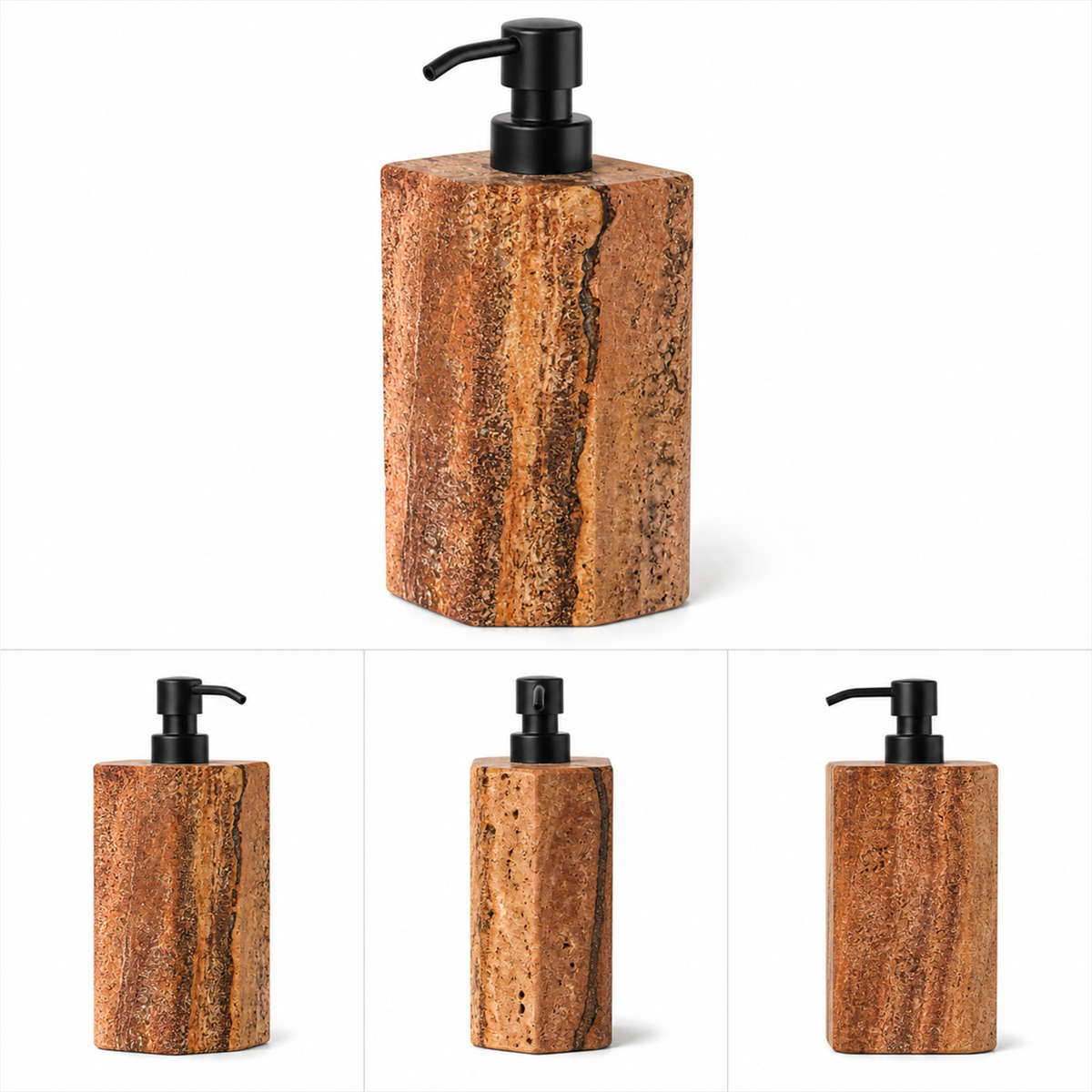 Dispensador de jabón de travertino rojizo