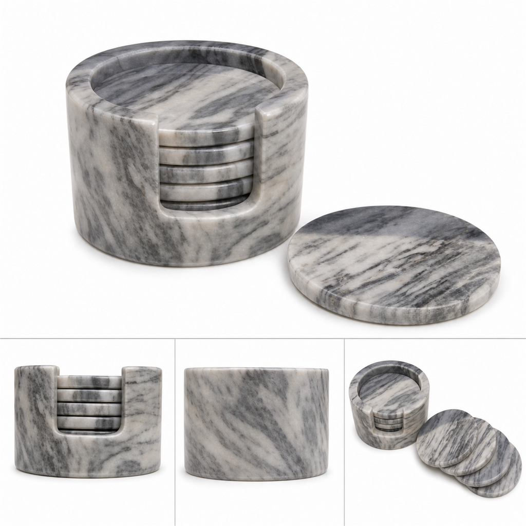 Juego de 6 portavasos redondos de mármol gris