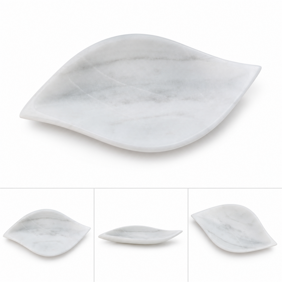 Jabonera de mármol blanco con forma de hoja