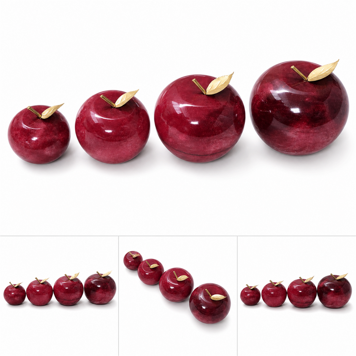 Conjunto de 4 manzanas rojas de ónix