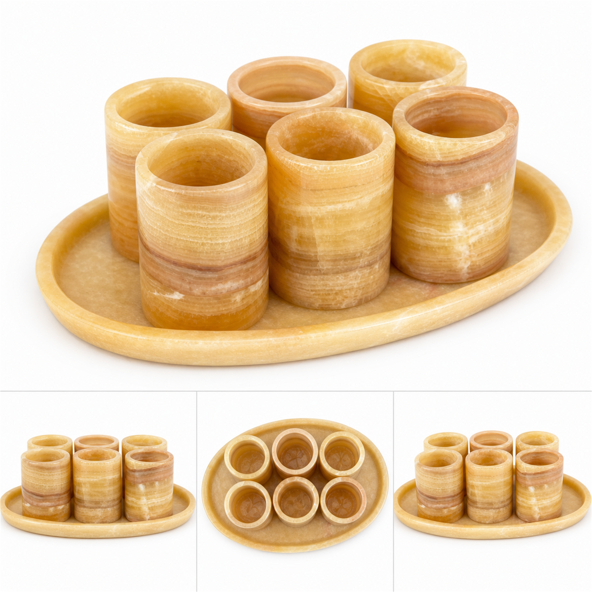 Juego de 6 vasos de ónix ámbar durazno con charola