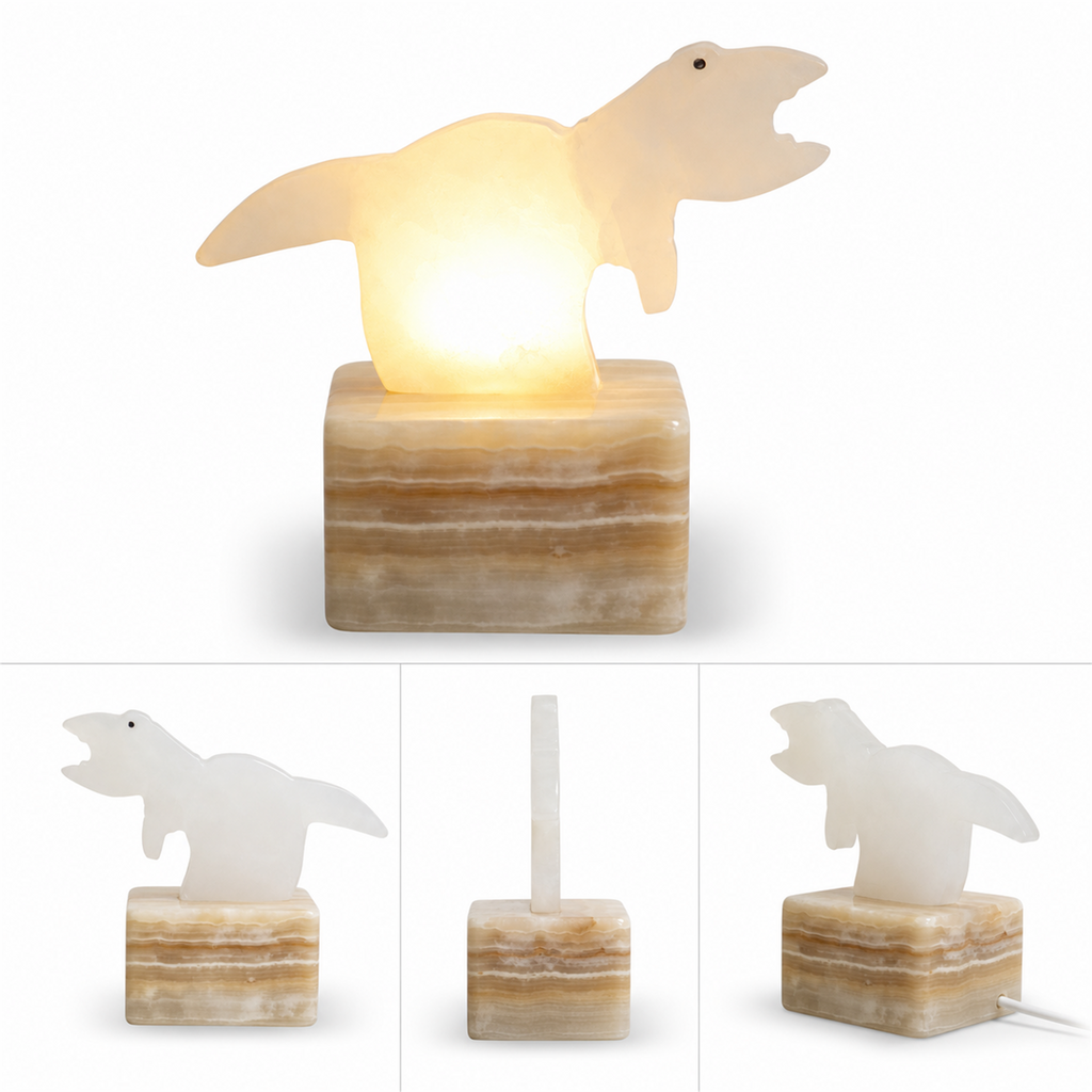 Lámpara de dinosaurio de ónix crema y miel