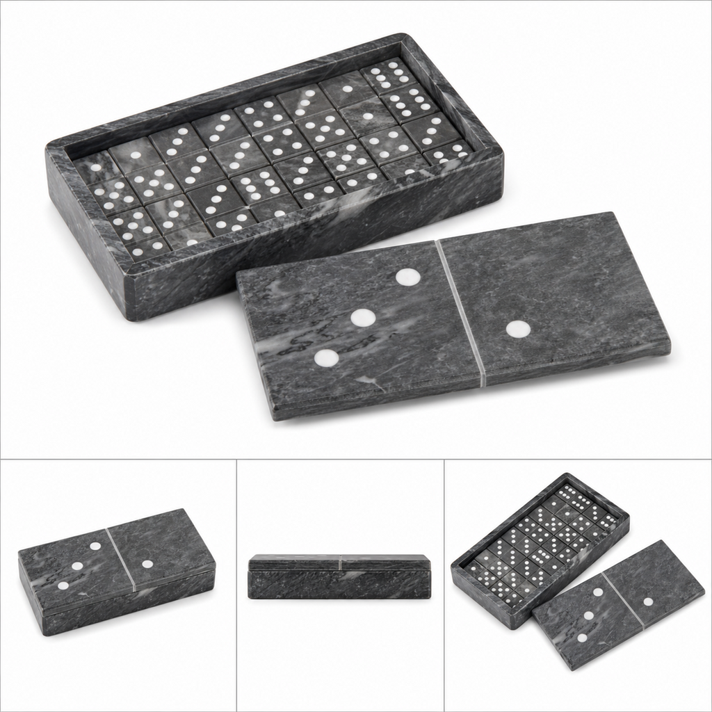 Juego de dominó de mármol gris con caja
