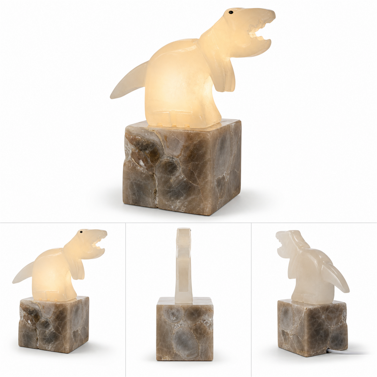 Lámpara de dinosaurio de ónix con base gris marrón