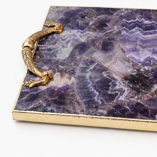 Amethyst Agate Serving Tray With Brass Handles