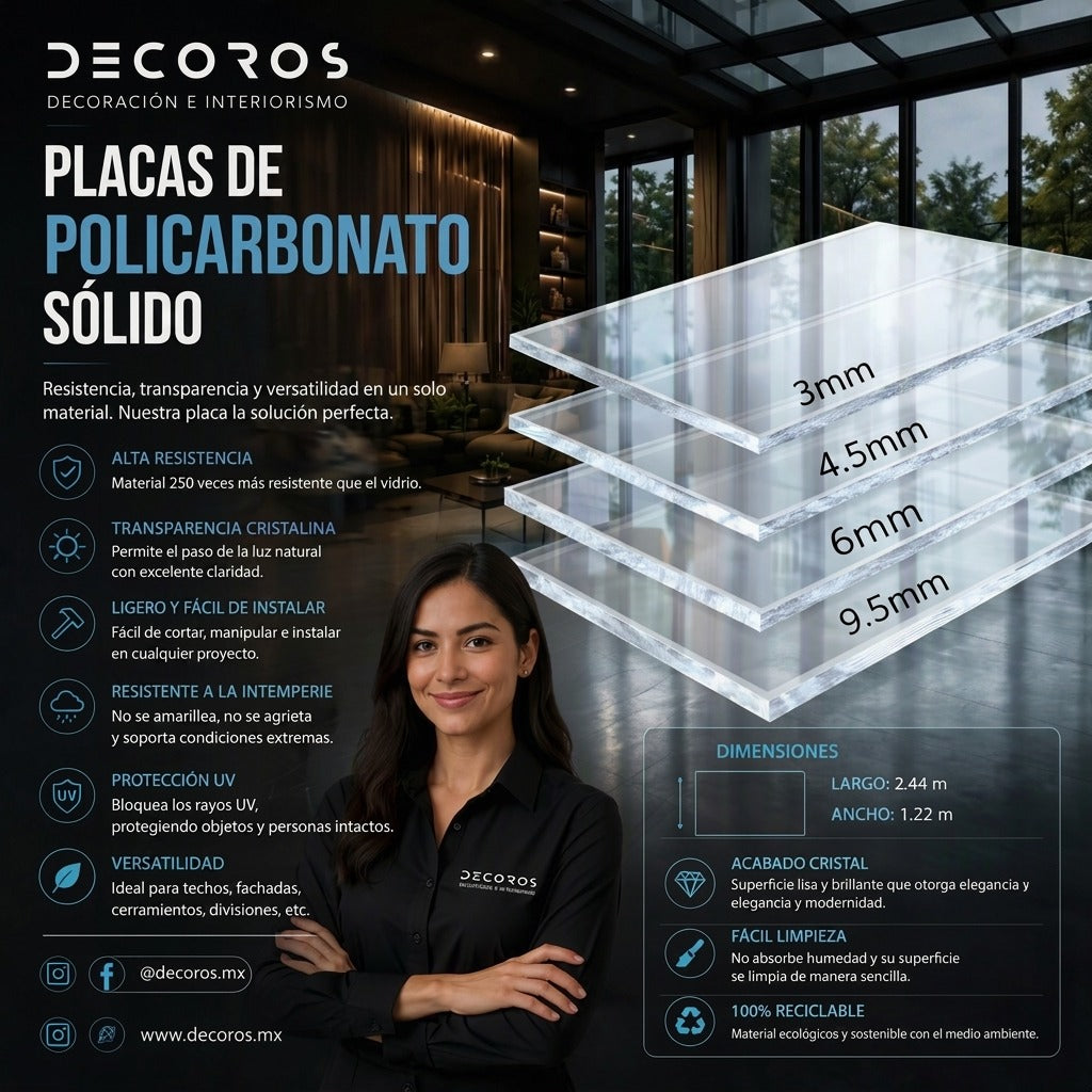 Placa de Policarbonato Sólido Cristal 1.22 x 2.44 m