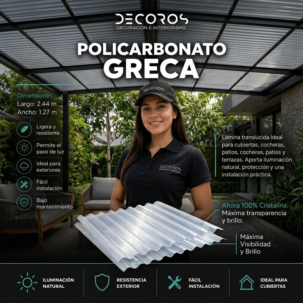 Lámina de Policarbonato Grecado Cristal – 1.27 × 2.44 m