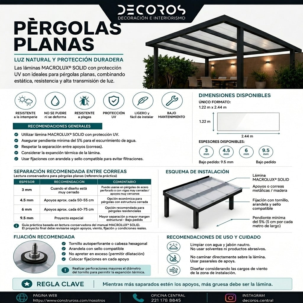 Placa de Policarbonato Sólido Cristal 1.22 x 2.44 m