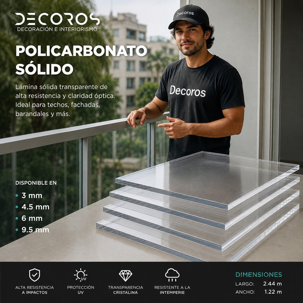 Placa de Policarbonato Sólido Cristal 1.22 x 2.44 m