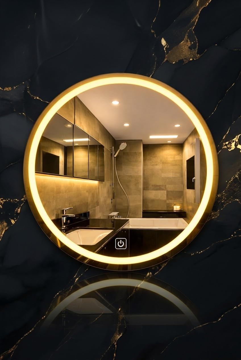 Espejo Redondo con Luz LED Integrada, Estilo Minimalista Moderno, Iluminación Ambiental