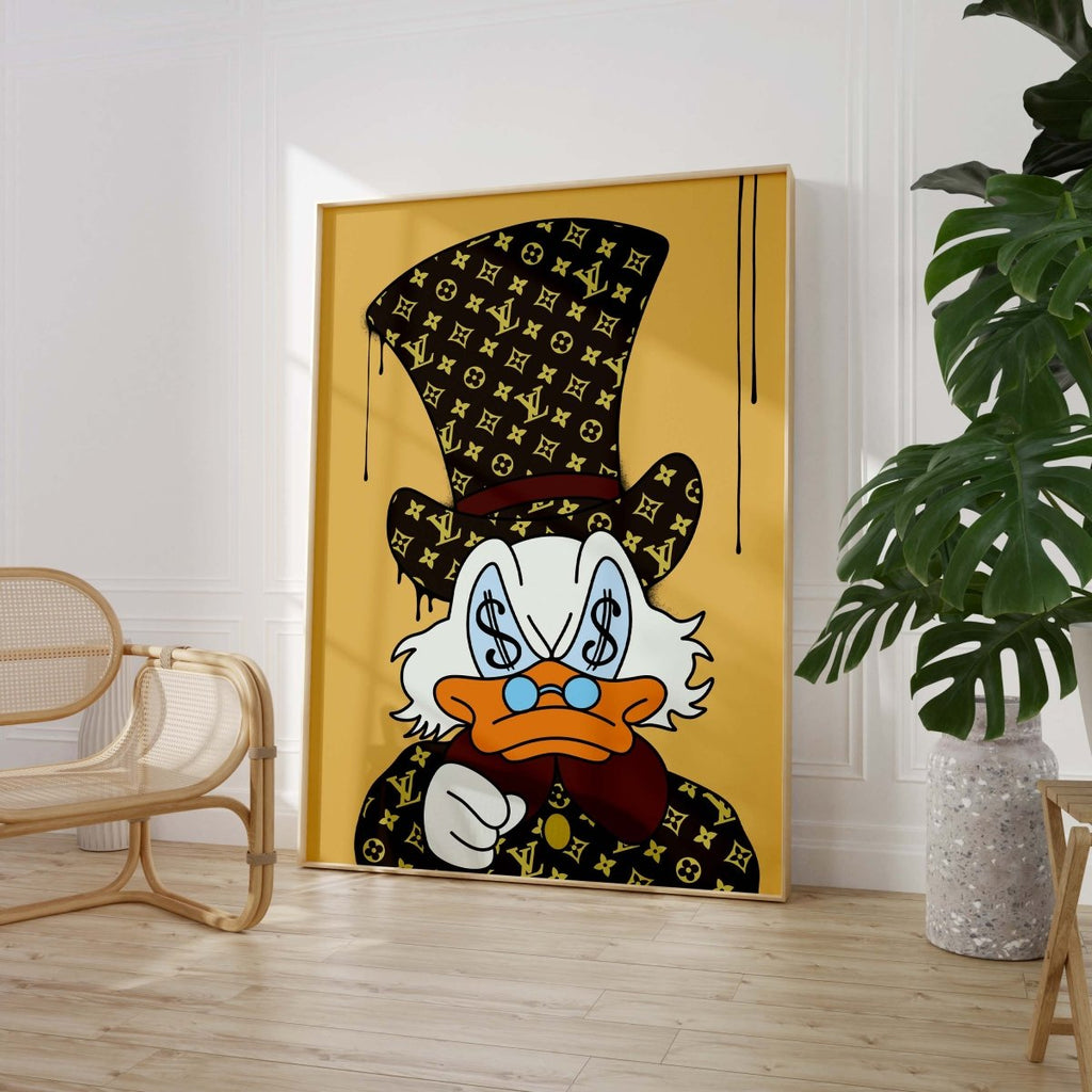 Luxury Duck Cartoon Poster · Money Eyes Design · Pop Art Illustration · Street Art Style · Moderne Wandkunst · Print ohne Rahmen